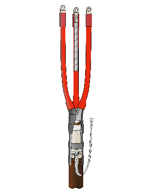 Муфта термоусаживаемая концевая внутренней установки для кабеля с бумажной изоляцией на напряжение до 10 кВ включительно 3КВТпН-10-70...120 (с наконечниками)