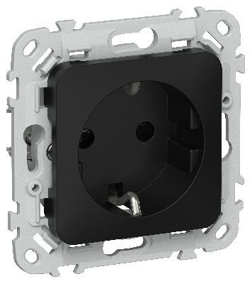 FLITE Розетка с заземлением с защитными шторками безвинтовое крепление 16А РСш11-1-ФлЧ черный IEK