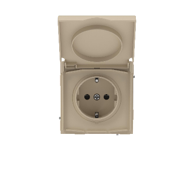 Розетка силовая, 2P+E, с з/ш, с крышкой, IP44, KANT, ванильный марципан