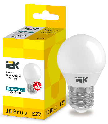 Лампа LED ALFA G45 шар 10Вт 230В 4000К E27