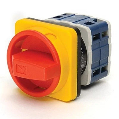 Переключатель двухпозиционный аварийный 25А (0-1) 90 градусов, 4 полюса, рамка 48х48 мм, 400В AC, IP54