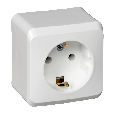 ЭТЮД Розетка наружная с заземлением без шторок белая