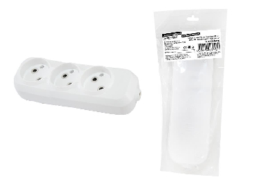 Колодка розеточная 3 гнезда 2П б/з 10А 250В белая серии Народная