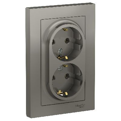 Розетка ATLASDESIGN двойная с заземлением 16А в сборе сталь