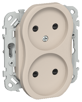 FLITE Розетка 2-местная без заземления с защитными шторками безвинтовое крепление 10А РСш02-1-ФлЛ льняной IEK
