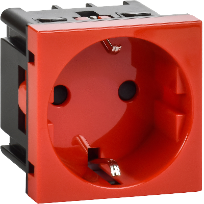 Розетка с заземлением  -  винтовые зажимы - со шторками 16А 250В - 90°- 2 модуля - красный