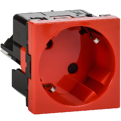 Розетка с заземлением  -  безвинтовые зажимы - со шторками 16А 250В - 45°- 2 модуля - красный