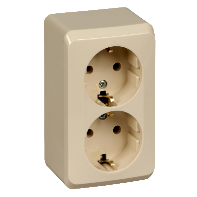 ЭТЮД Розетка двойная наружная с заземлением без шторок бежевая