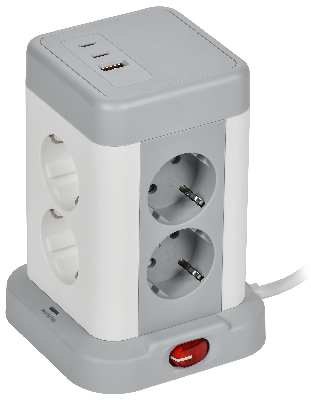 DOMINIC Удлинитель У08K 8 мест 2P+PE 1,5м 3х1,0мм2 16А/250В USB A+C 20Вт серый IEK