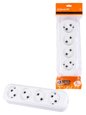 Колодка розеточная 4 гнезда 2П без заземления 10А 250В белая