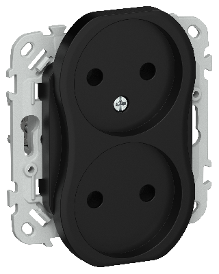 FLITE Розетка 2-местная без заземления без защитных шторок безвинтовое крепление 10А РС02-1-ФлЧ черный IEK
