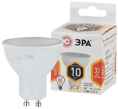 Лампа светодиодная LED MR16-10W-827-GU10 (диод, софит, 10Вт, тепл, GU10) ЭРА (10/100/4000) ЭРА