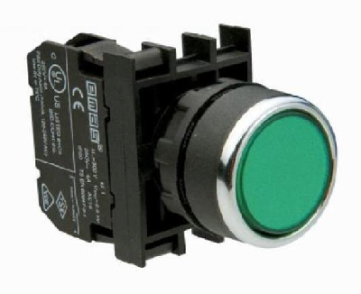 Кнопка 1НО , зеленый цвет, серия B, 250В AC, 4А , IP50