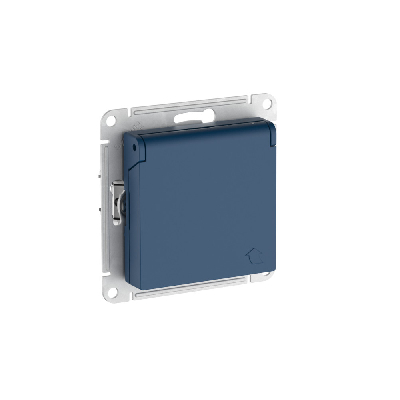 ATLASDESIGN РОЗЕТКА с заземл. со шторк. с крышкой,16А, IP20, быстрозажимные клеммы, АКВАМАРИН