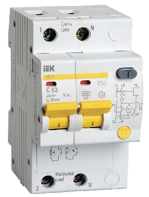 Выключатель автоматический дифференциальный (АВДТ) 2п 63А 30мА АД-12 С(Электронный)