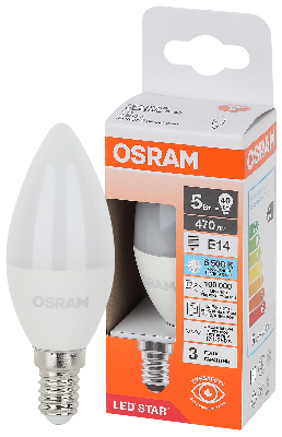 Лампа светодиодная LED Star Свеча 5Вт (замена 40Вт), 470Лм, 6500К, цоколь E14 OSRAM