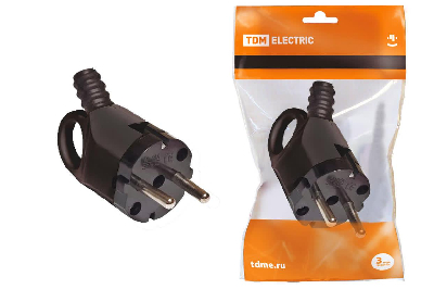 Вилка угловая с ушком с заземлением черная 16А 250В