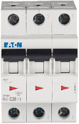 Выключатель автоматический 20А кривая отключения С 3 полюса отключающая способность 6 кА PL6-C20/3