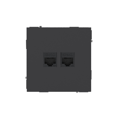 Компьютерная розетка RJ-45 без шторки, кат.6А двойная, KANT, черный уголь