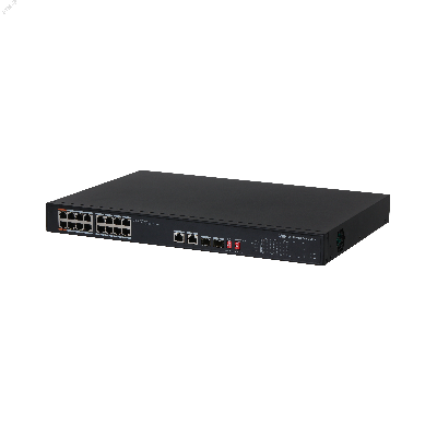 Коммутатор неуправляемый, PoE, 16x100 Мб/с RJ45, 2x1000 Мб/с, 2xSFP, 130 Вт