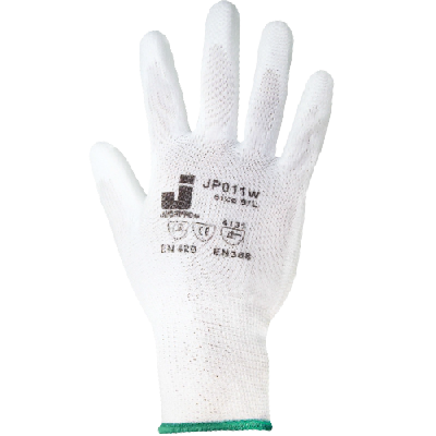 Белые защитные перчатки, полиэфир, полиурет. покр., размер L (12пар)