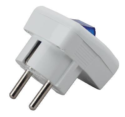 Вилка с/з с выключателем 16A белая Vx5-W (24/384/3072)