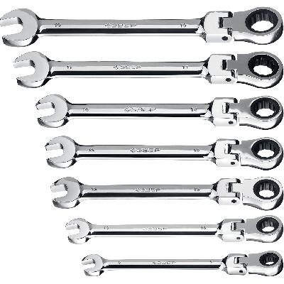 Набор комбинированных гаечных ключей трещоточных шарнирных 7 шт, 8 - 19 мм