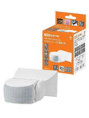 Датчик движения настенный ДДС-05 мощность мощность 1200 Вт,время отключения от 10 до 420 секунд, дальность обнаружения 12 метров , чувствительность от 3 Лк, угол обзора 180 градусов, степень защиты IP65