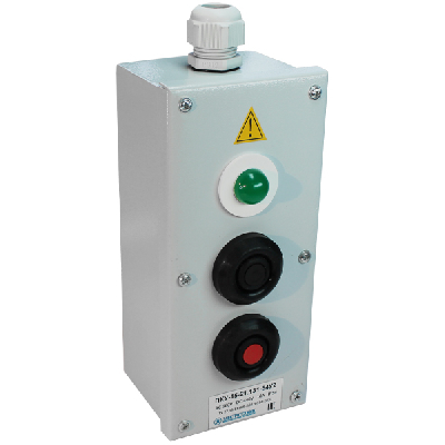 Пост кнопочный ПКУ-15-21.131-54У2 1хСКЛ11 зеленая 220В + 1хКЕ081/2 (1з+1р)черная+1хКЕ081/2(1з+1р)   красная