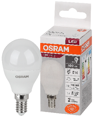 Лампа светодиодная LED 7 Вт E14 4000К 560Лм шарик 220 В (замена 60Вт) OSRAM