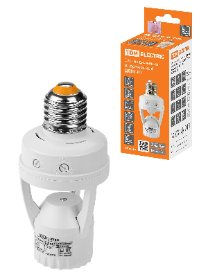 Датчик движения в патрон ДДПт-01, мощность 60 Вт, время отключения от 10 до 300 секунд, дальность обнаружения 6 метров, чувствительность от 3 Лк, угол обзора 120 градусов сбоку и 360 градусов сверху, степень защиты IP20