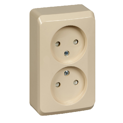 ЭТЮД Розетка двойная наружная без заземления со шторками бежевая