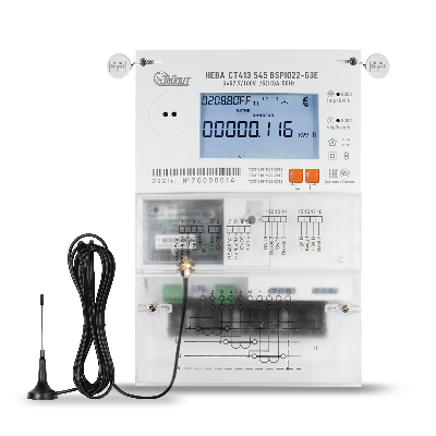 Счётчик электроэнергии трехфазный НЕВА СТ413 545 BSPIO22-G3E 77 регион с антенной AM918G3L300R174SM