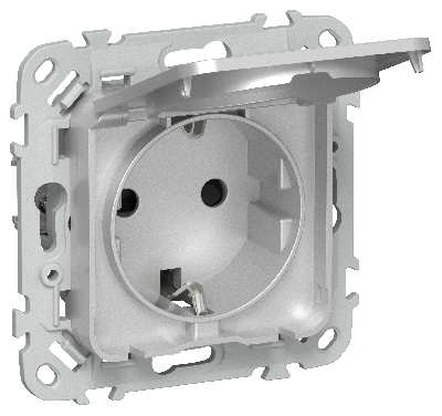 FLITE Розетка с заземлением с защитными шторками и крышкой безвинтовое крепление 16А IP44 РСшкр11-1-44-ФлА алюминий IEK